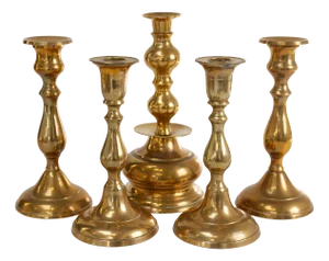 Vintage Danish Brass Candlesticks, 1950s, Set of 5