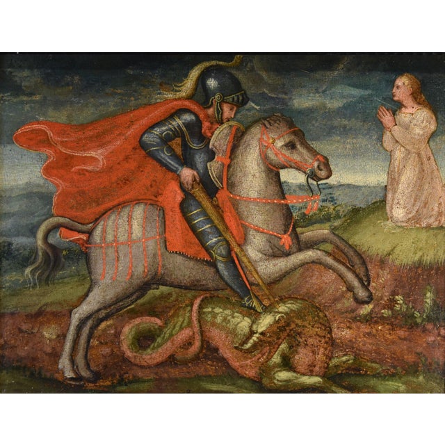 Alessio Baldovinetti Cerchia, Saint George and the Dragon, 1490, Oil on Panel, Framed For Sale - Image 14 of 14