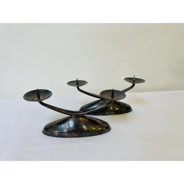 Silver Art Deco Silver-Plated Candleholders by WMF for Ikora, 1950s, Set of 2 For Sale - Image 8 of 8
