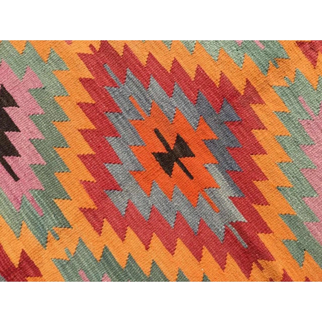 Orange Vintage Diamond Design Kilim Rug - 63" X 106" For Sale - Image 8 of 10