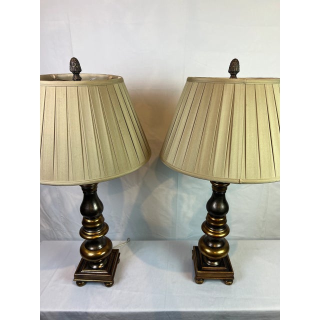 1990s Traditional Wooden Candlestick Style Lamps - a Pair For Sale - Image 4 of 12