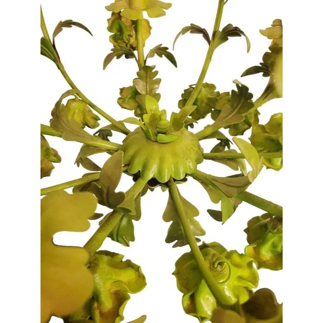 Hollywood Regency Vintage Tole Chinoiserie Italian Painted Lime Pale Green Rose 5 Light Chandelier For Sale - Image 3 of 10