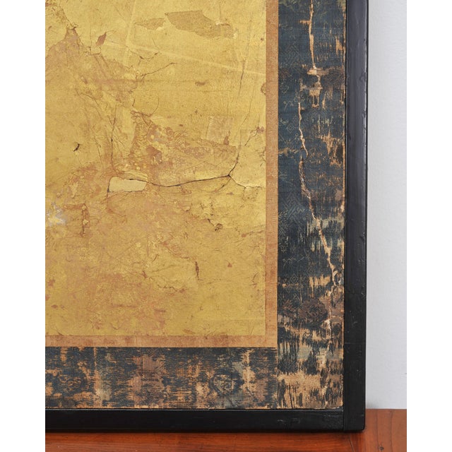 Japanese Edo Two-Panel Gilt Screen Birds Chrysanthemums 6 Ft For Sale - Image 12 of 18
