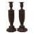 Antique English Oak Turned Candlesticks With Brass Candle Cups - A Pair For Sale
