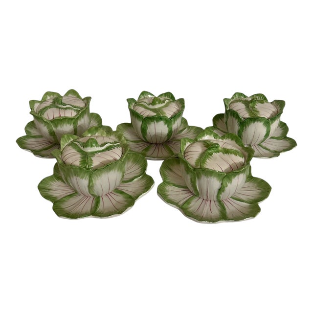 Antique Lidded Cabbage Bowls and Saucers Set- Set of 5 For Sale