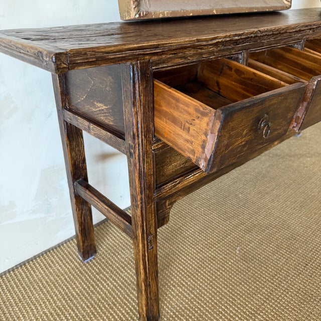 Vintage Reclaimed Pine 5 Drawer Console C. 1920 For Sale - Image 12 of 13