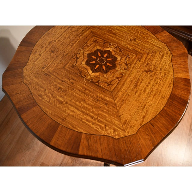 1910s 1910s Antique French Louis XV Walnut & Satinwood Inlay Round Center Table For Sale - Image 5 of 14