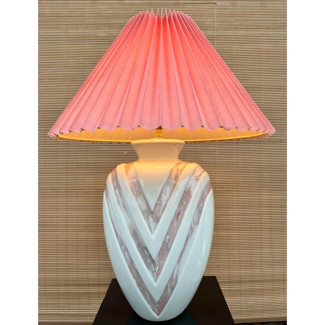 Postmodern 1980s Ceramic Table Lamp With Please Shade. For Sale - Image 3 of 11