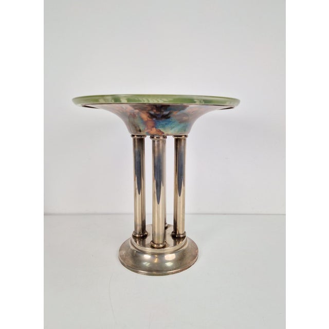 Traditional Art Deco Silver Plated Metal Centerpiece with Glass Bowl, 1930s For Sale - Image 3 of 14