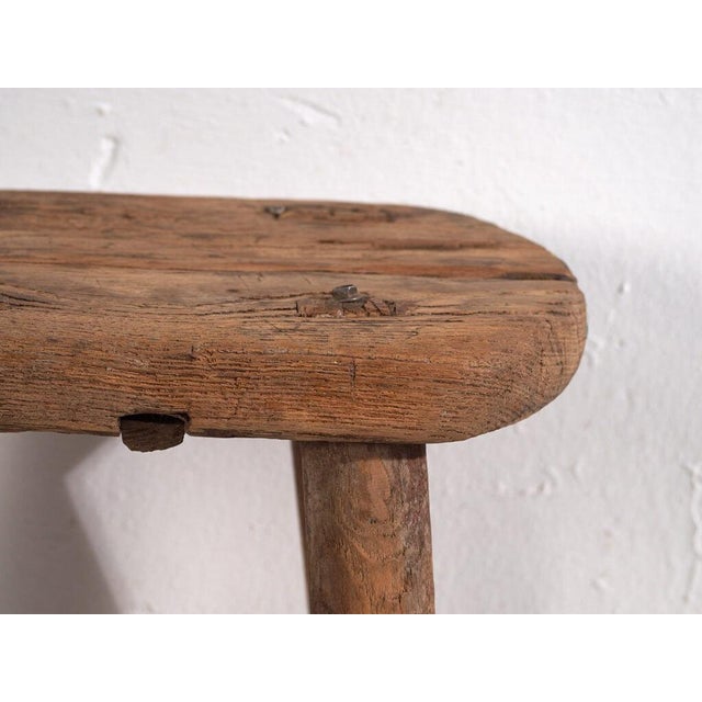 Antique Small Stool in Elm, 1900s For Sale - Image 6 of 7