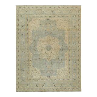 Classic Tabriz Style Rug in Blue & Beige Floral Patterns For Sale