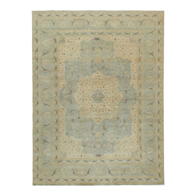 Classic Tabriz Style Rug in Blue & Beige Floral Patterns For Sale