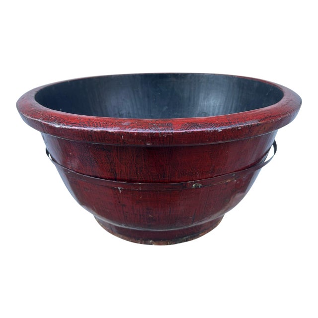 Antique Chinese Red Lacquered Wood Bowl For Sale