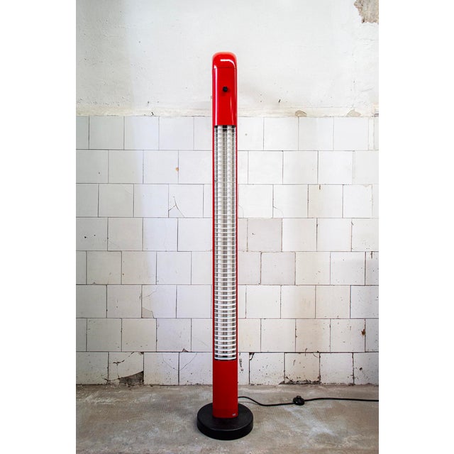 Halogen and neon floor lamp in cast aluminum. Manufacturer: Dil 1970s This piece has an attribution mark, I am sure that...