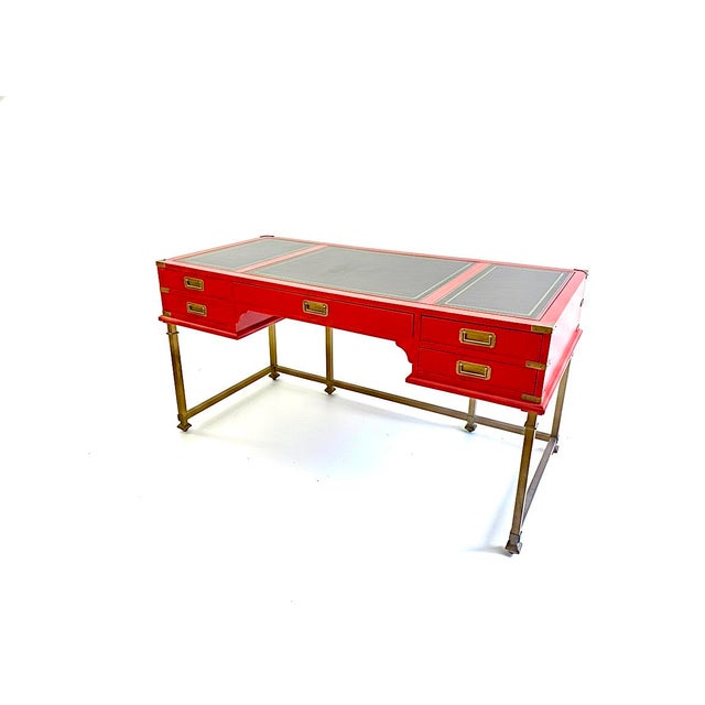 Sligh Furniture Hollywood Regency Red Lacquer Campaign Desk For Sale - Image 12 of 12