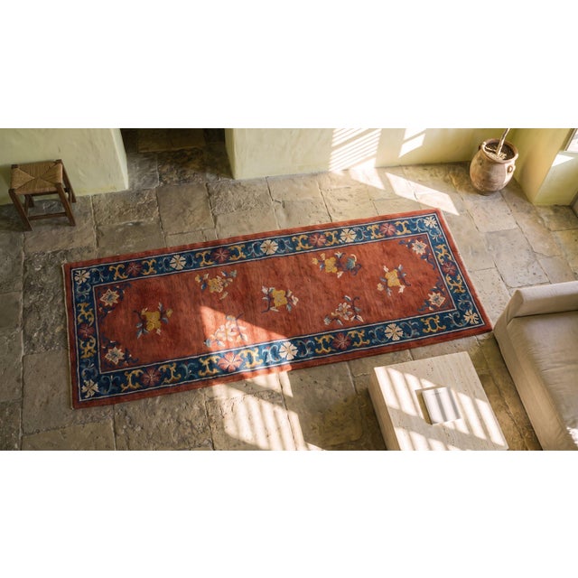 1920s Red Floral Antique Chinese Art Deco Rug 2' 6" X 8' 10" Handknotted Wool Carpet For Sale In New York - Image 6 of 8