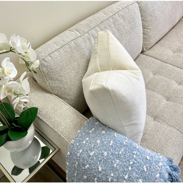 Off-White Velvet Box Pillow With Feather Down Insert For Sale In New York - Image 6 of 6