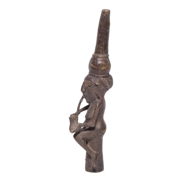 Nigerian Benin-Style Bronze Figural Pipe Mouthpiece, C. 1900 For Sale