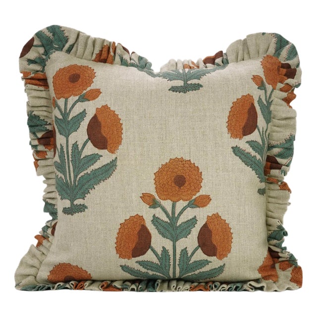 Fabdivine Artisan Block Print Throw Frill Pillow Cover 16x16 Inch Thick Linen- Badshah For Sale