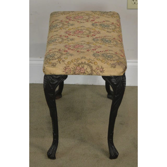 1900 - 1909 Antique Rococo Style Iron Leg Vanity Bench For Sale - Image 5 of 13