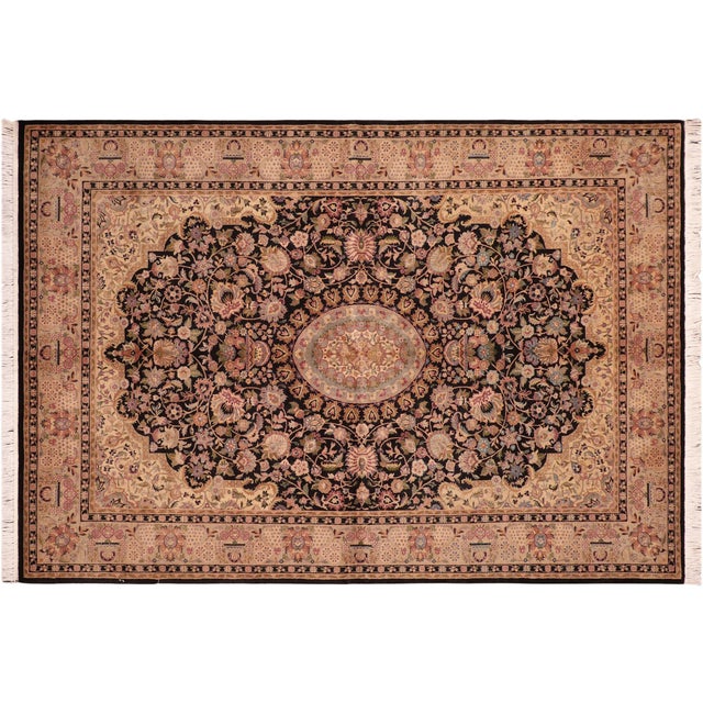 Black Shabby Chic Medallion 1990's Pak-Persian Black/Taupe Wool Rug - 6'2'' X 9'2'' For Sale - Image 8 of 9