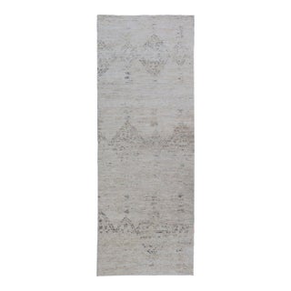 Long Modern Gallery Runner in Neutrals With Moroccan Styled Diamond Design For Sale