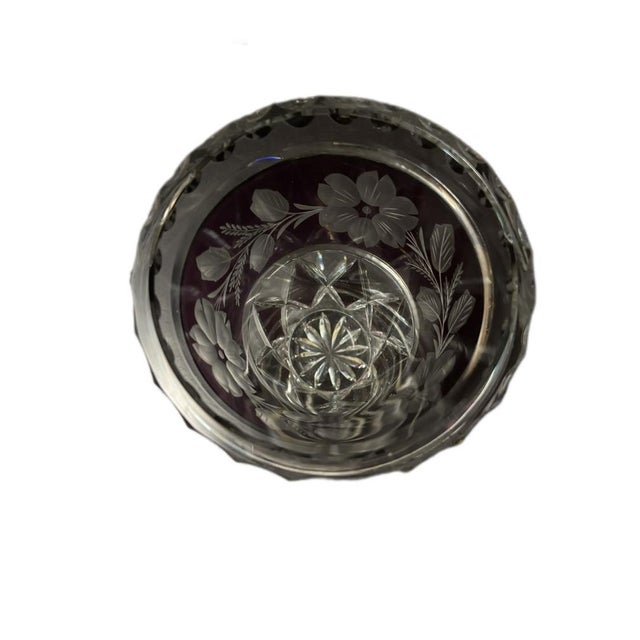 Bohemian Cut Crystal Vase with Floral Etchings - Purple and Clear This exquisite hand-cut Bohemian crystal vase is a...