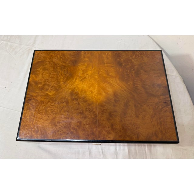 High Quality Handmade Italian Caminetto Burl Wood Veneer Brass Cigar Humidor Box For Sale In New York - Image 6 of 17