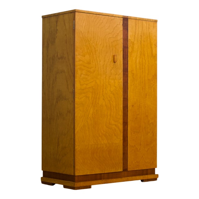 Art Deco British Birdseye Maple Tallboy Compact Wardrobe, 1930s For Sale