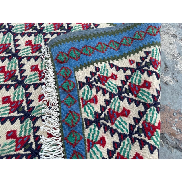 Textile Vintage Flat Weave Tribal Senneh Kilim For Sale - Image 7 of 7