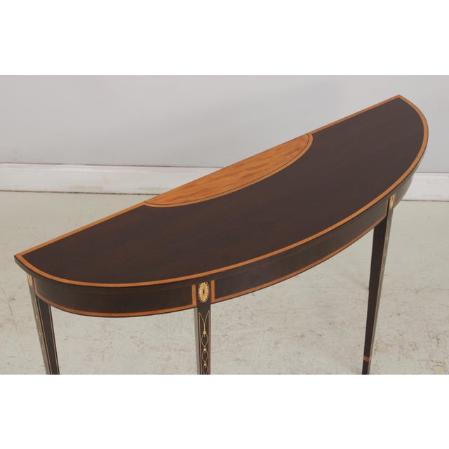 1990s Stickley Inlaid Mahogany Federal Console Hall Table For Sale - Image 5 of 15