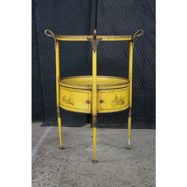 19th C French Yellow Toleware Tiered Tray Table Stand Chinoiserie Pastoral Scene For Sale - Image 4 of 18
