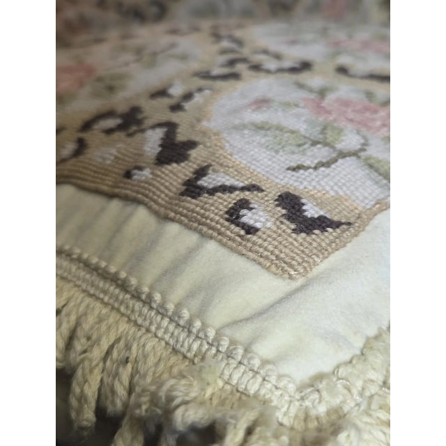 Beige Artisanal Floral Needlepoint Accent Pillows With Ornate Tassels-Set of 2 For Sale - Image 8 of 18