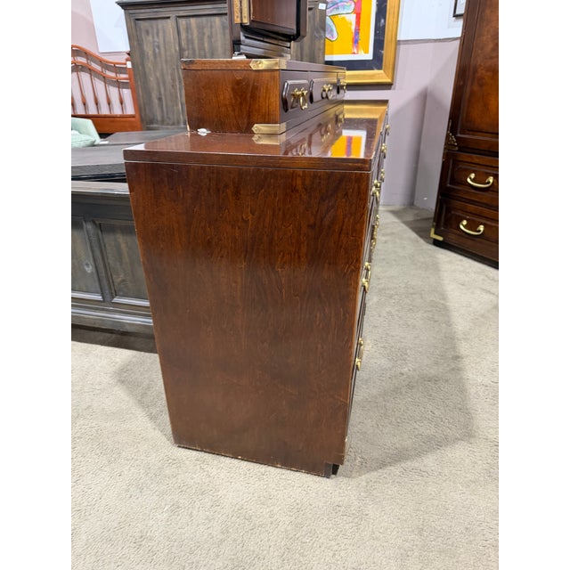 Campaign Bernhardt Brown Wood Dresser With Mirror For Sale - Image 3 of 6