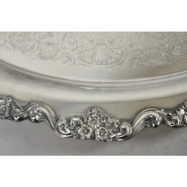 Poole Silver Co. Vintage Poole 400 Lancaster Rose Silver Plated Bar Serving Platter Tray on Feet For Sale - Image 4 of 14