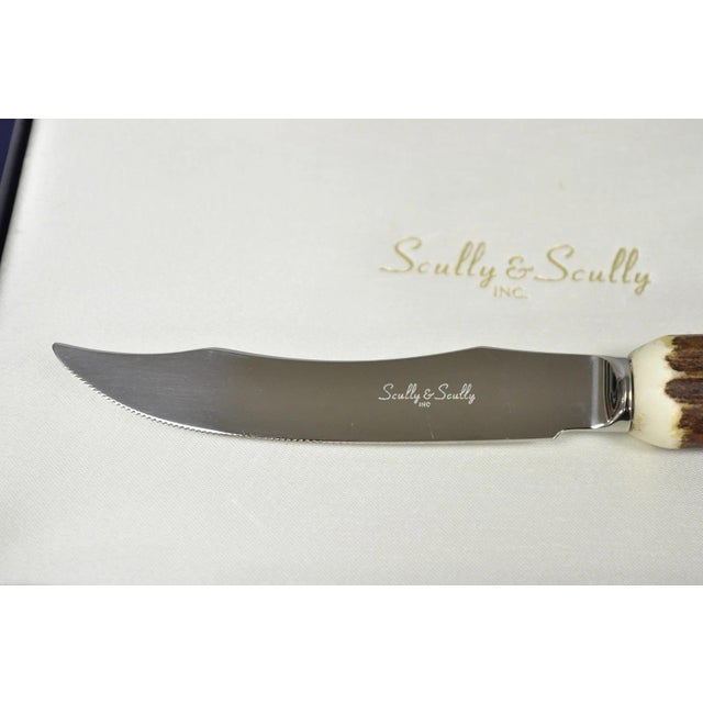 Late 20th Century Scully & Scully Arts & Crafts Natural Staghorn Handle Steak Knives - Set of 6 For Sale - Image 10 of 16
