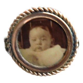 Antique Petite 10k Round Baby Sepia Portrait Pin For Sale