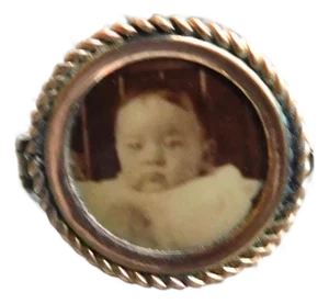 Antique Petite 10k Round Baby Sepia Portrait Pin