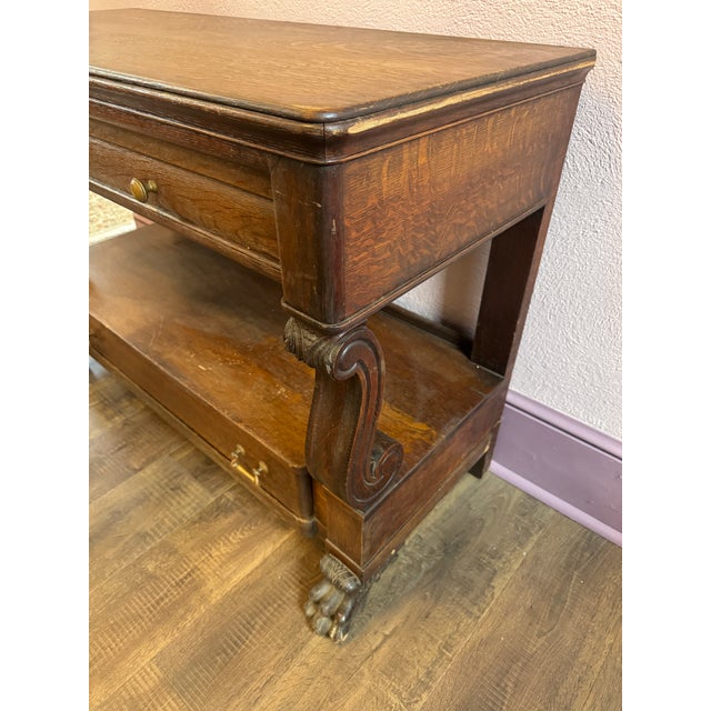 Brown Antique Carved Oak Console Buffet Table. For Sale - Image 8 of 12