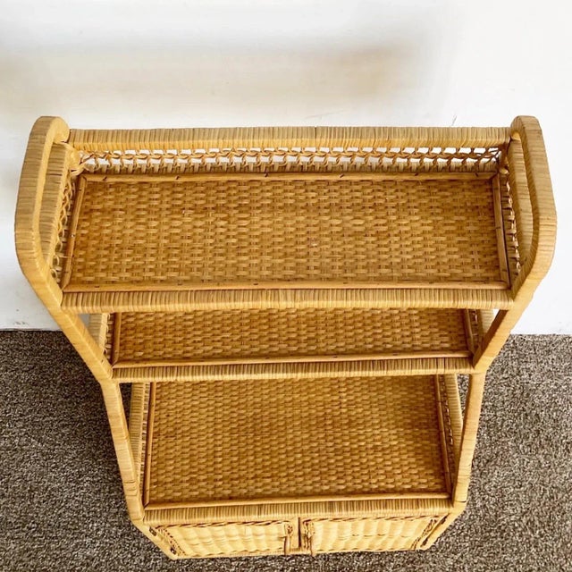 Boho Chic Rattan and Wicker Etagere For Sale In Miami - Image 6 of 10