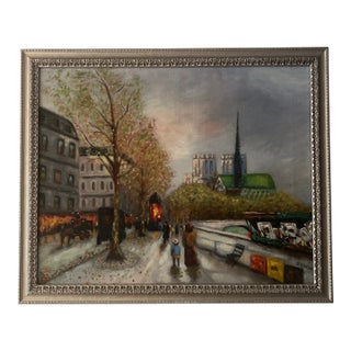 1950s Oil on Canvas Signed Framed Parisian City Scene For Sale