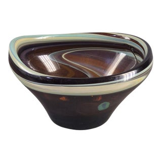 Vintage Italian Multi Color Hand-Blown Art Glass Oval Bowl For Sale