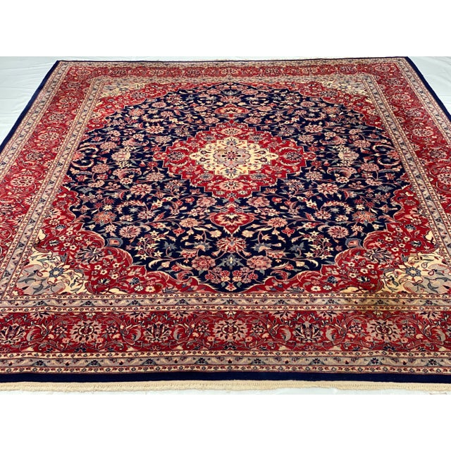 Navy Blue Fine Hand Knotted Kashan 7'8'' X 9'11'' For Sale In Washington DC - Image 6 of 12