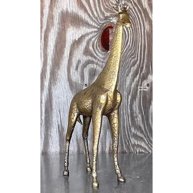 Vintage Hollywood Regency Brass Giraffe Sculpture For Sale - Image 4 of 13
