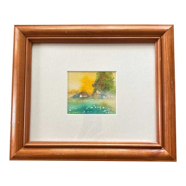 “Golden Hour” Framed Original Watercolor Landscape by Nancy Smith For Sale
