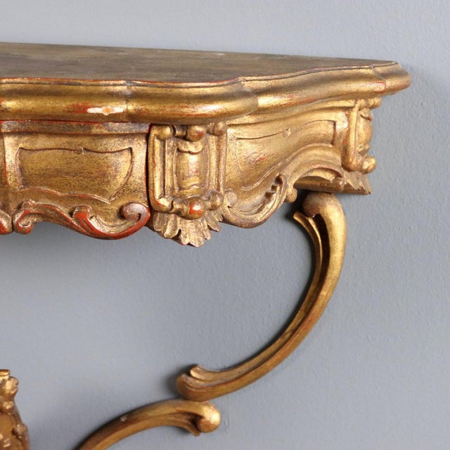 Italian Drop-Shaped Gilded Wood Wall Console Tables, Set of 2 For Sale - Image 4 of 12