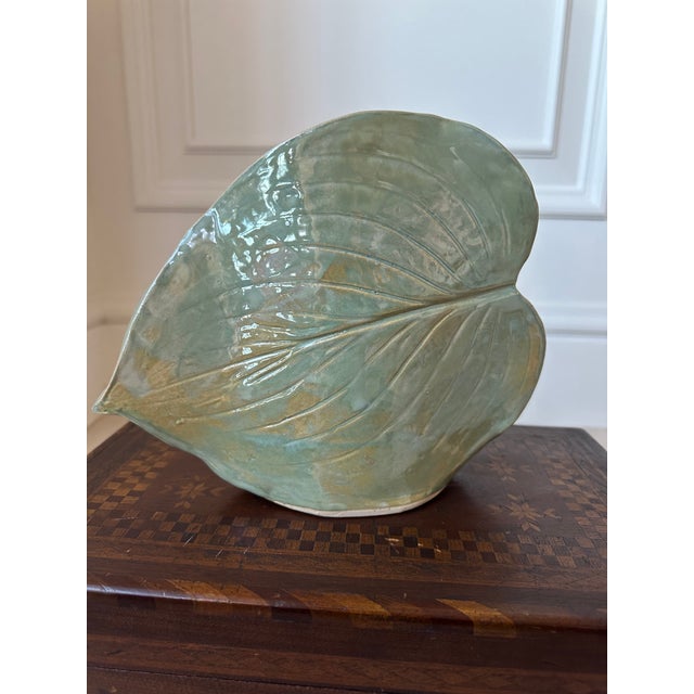Vintage Signed Leaf Shaped Glazed Ceramic Vase For Sale - Image 11 of 13