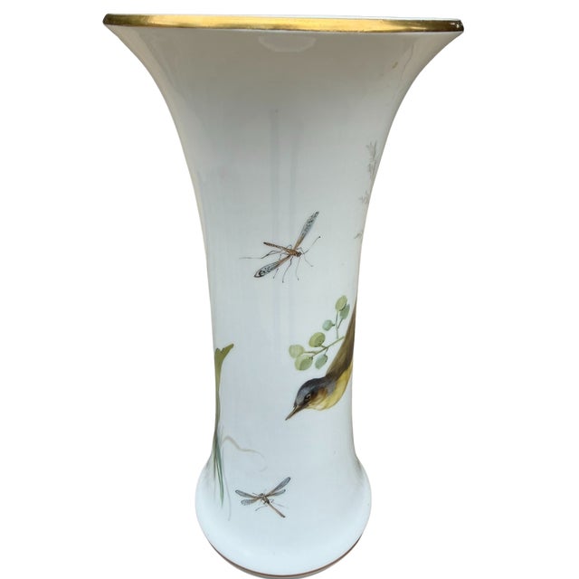 Antique Meissen Hand Painted Bird & Butterfly Porcelain Trumpet Vase 9.5" For Sale - Image 10 of 16