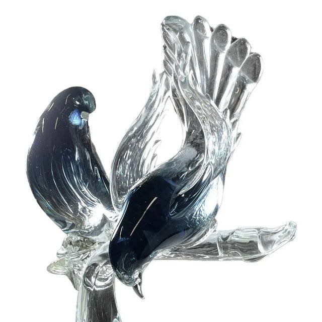 Formia Murano Love Birds. Pair of love birds made of clear and deep blue glass. They have beautifully formed wings and...