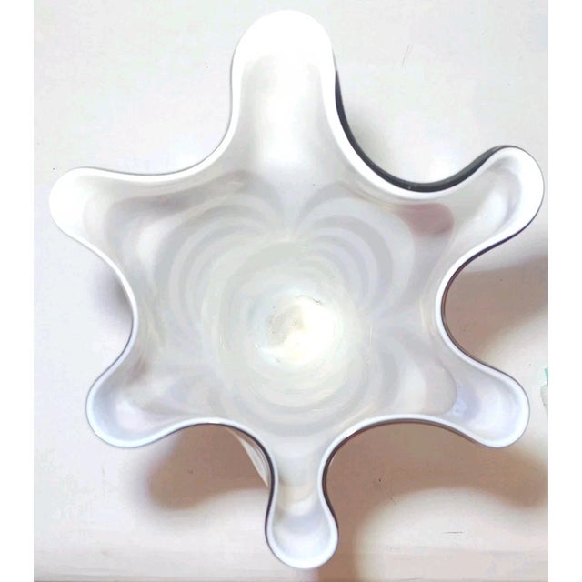 Murano MCM Murano Fazzoletto White Brown Swirl Art Glass Vase For Sale - Image 4 of 5